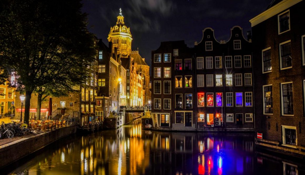 view from bridge called the armbrug in Amsterdam