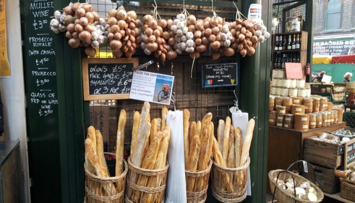 baguettes and other food at broadway market in London