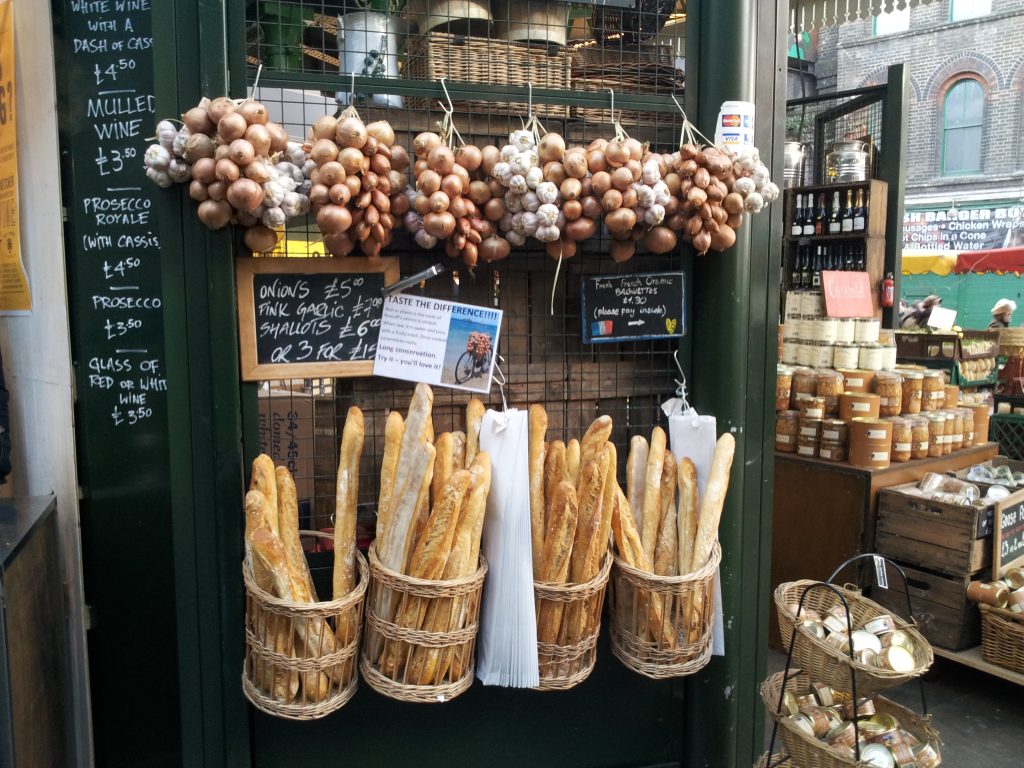 baguettes and other food at broadway market in London