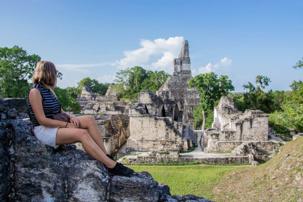 lookout on temple in Tikal Guatemala