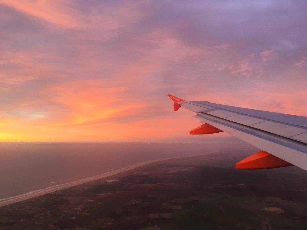 flight to Central America at sunset