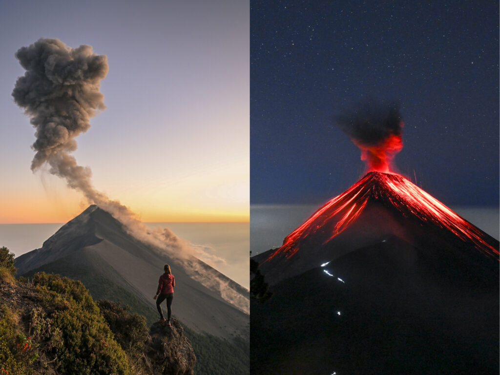 Acatenango Volcano hike sunset and eruption 