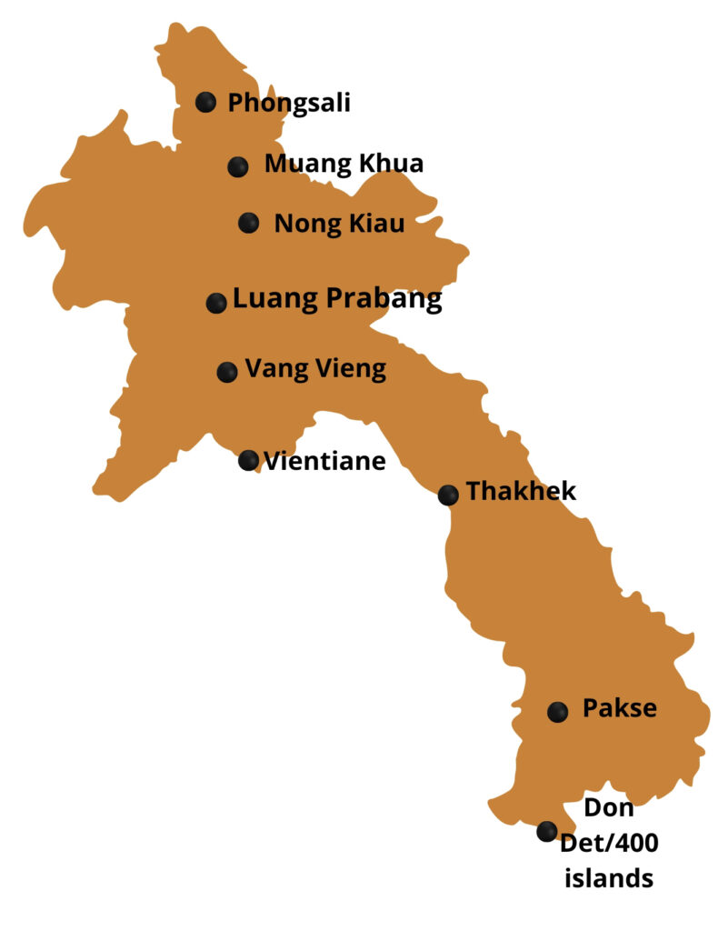 map with itinerary Laos 