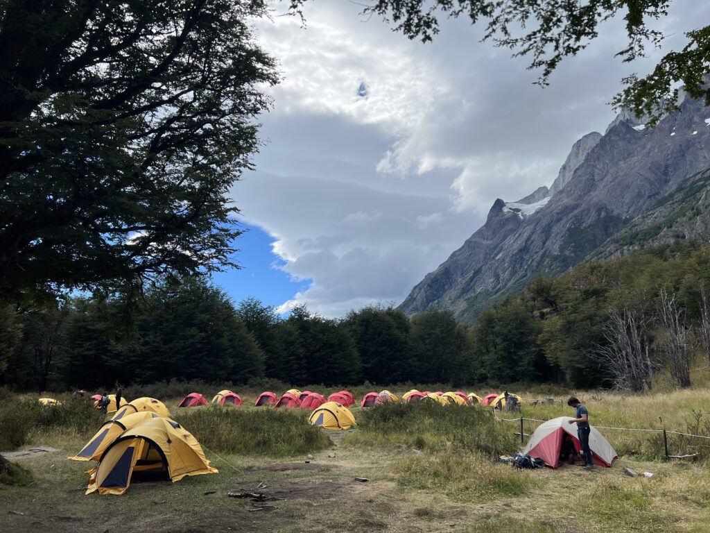 campsite grey w trek Torres del paine