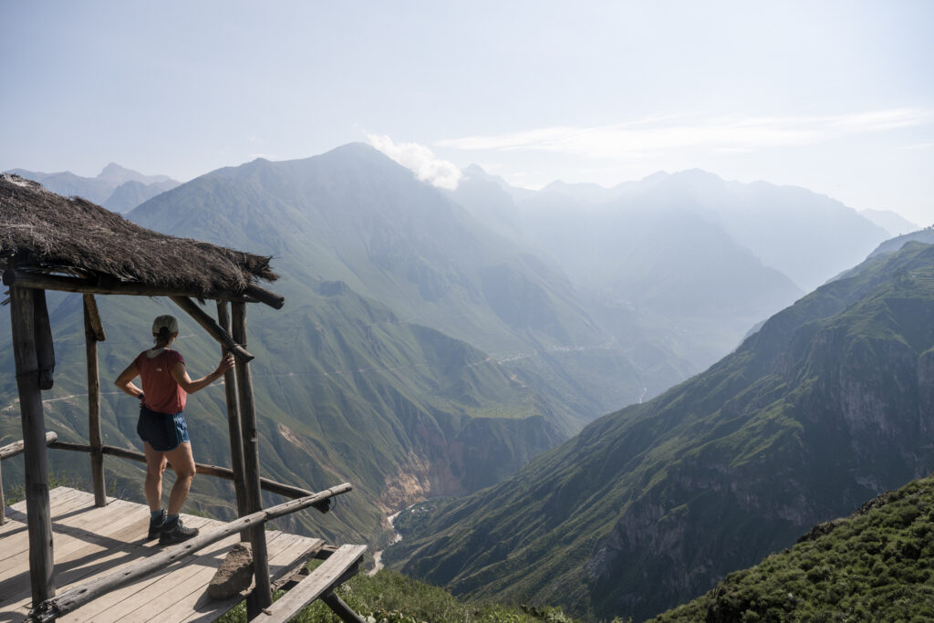 woman overlooking Achachiwa viewpoint Colca Canyon, Peru