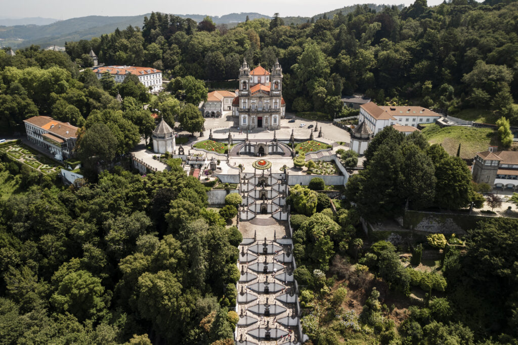 drone shot of Bom Jesus in Braga Portugal