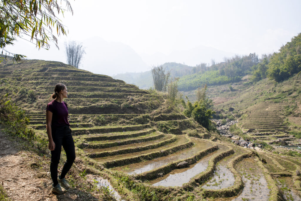 Girl overlooking rice fields in Sapa