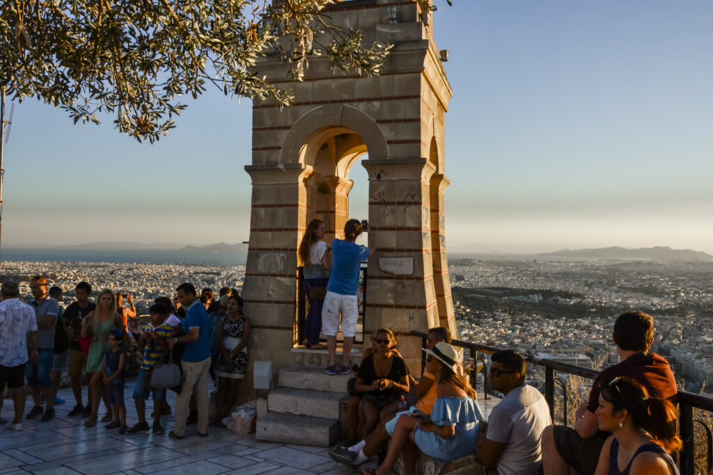 tower on Mount Lycabettus during sunset in athens greece