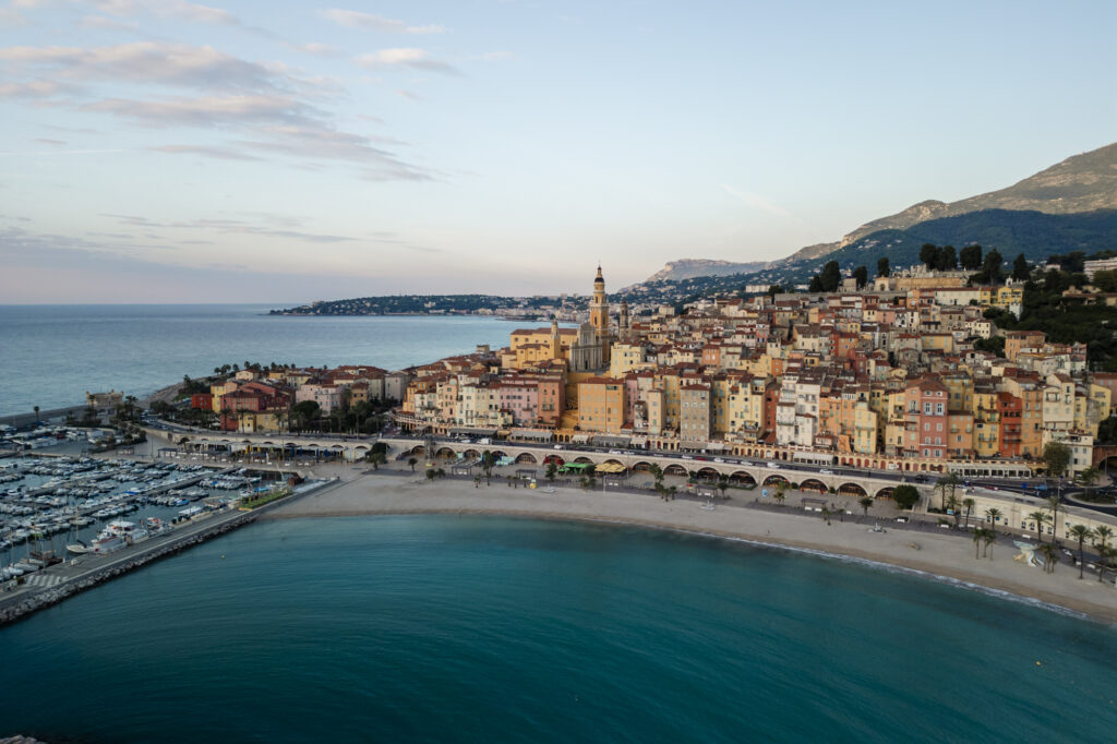 drone shot from Menton, Côte d'Azur