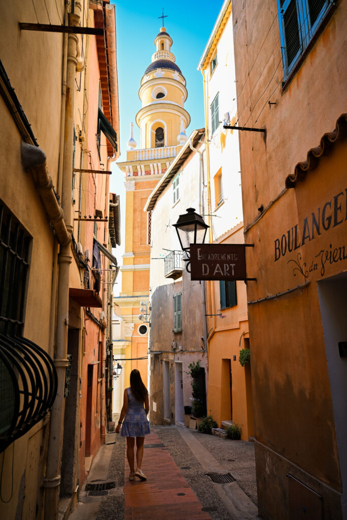 Old town Menton, France with view of church