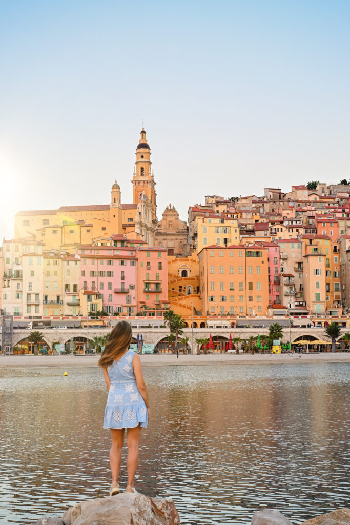 View of Menton on the Côte d'Azur from breakwater